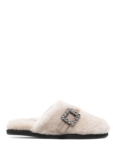 MULES IN MONTONE BEIGE-TAUPE CON FIBBIA CRISTALLI MARCUS