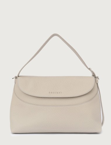 Borsa a spalla Nana Soft in pelle martellata con tracolla argilla
