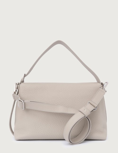 Borsa a spalla Nana Soft in pelle martellata con tracolla argilla