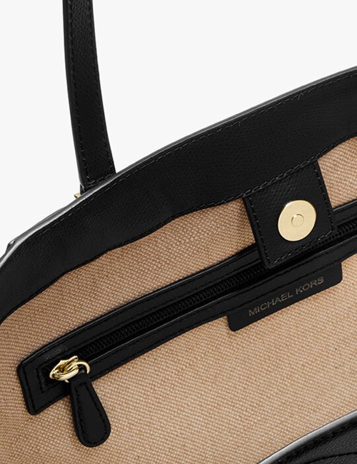 Taryn Large Signature Logo and Leather Tote Bag black