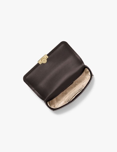 Borsa a tracolla Tribeca Small in pelle goffrata coccodrillo marrone