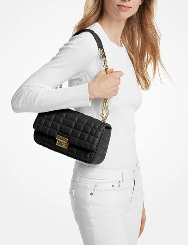 Borsa a tracolla Tribeca grande in pelle trapuntata nera