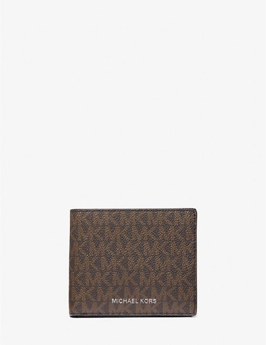 Portafoglio a libro Greyson sottile con logo marrone nero