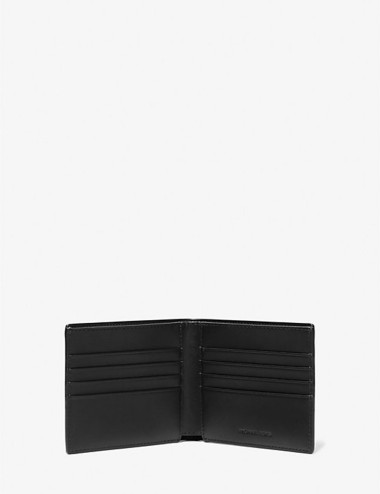 Portafoglio a libro Greyson sottile con logo marrone nero
