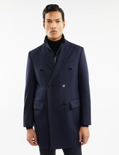 Capotto Doppiopetto Double Coat in Lana e Cashmere blu