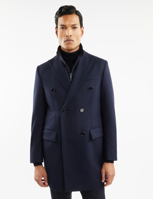 Capotto Doppiopetto Double Coat in Lana e Cashmere blu