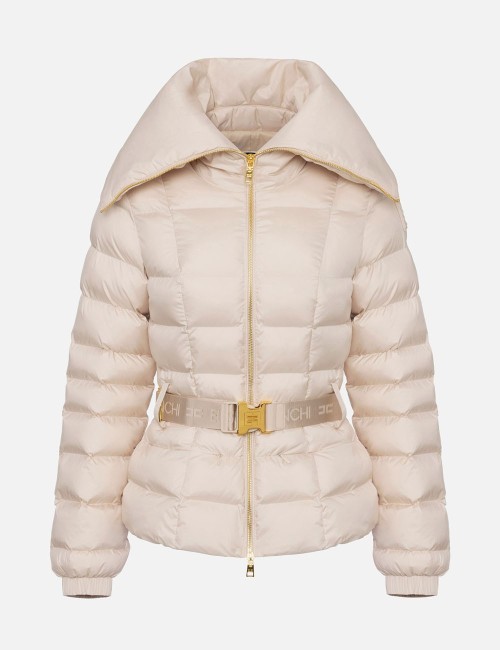 Cropped nylon down jacket with wide collar latex