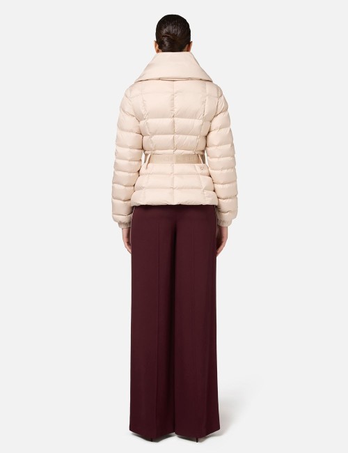 Cropped nylon down jacket with wide collar latex