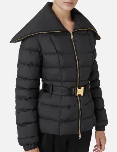 Piumino corto in nylon con ampio collo nero