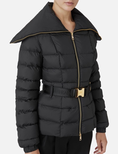 Cropped nylon down jacket with wide collar black
