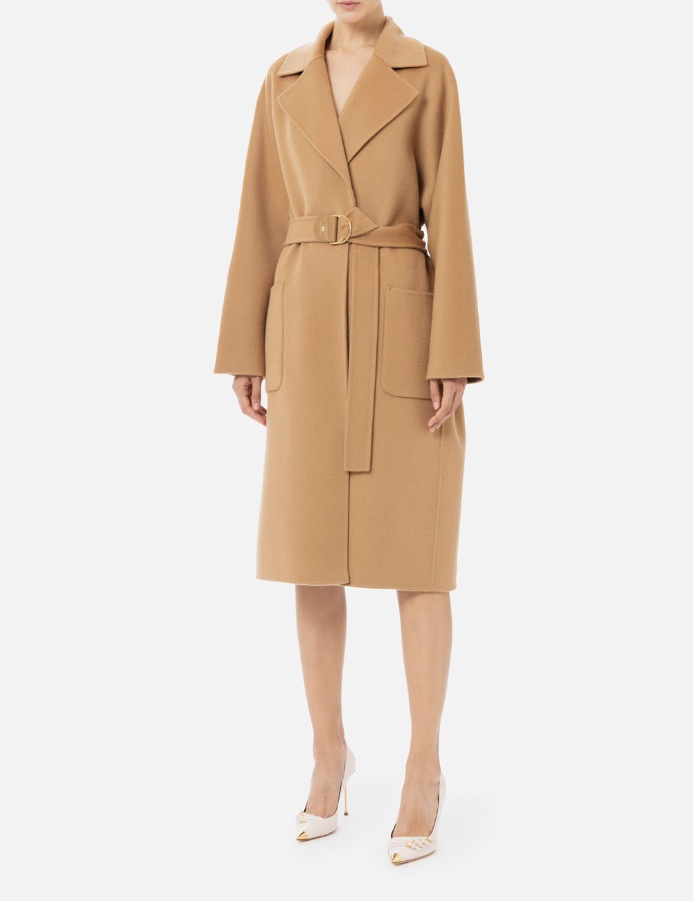 Wool wrap coat camel