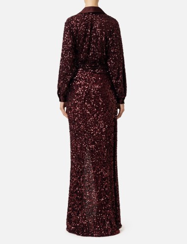 Abito red carpet in paillettes con inserti in raso rouge noir