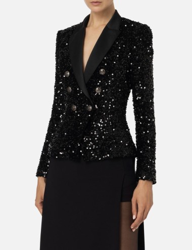 Chenille double-breasted jacket embroidered with sequins black