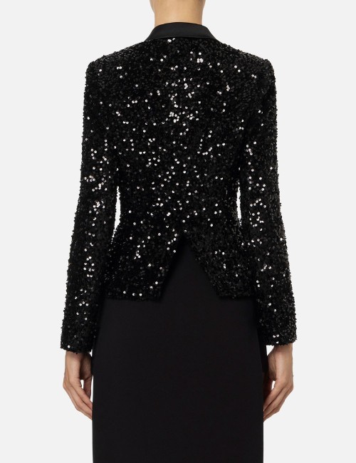 Chenille double-breasted jacket embroidered with sequins black