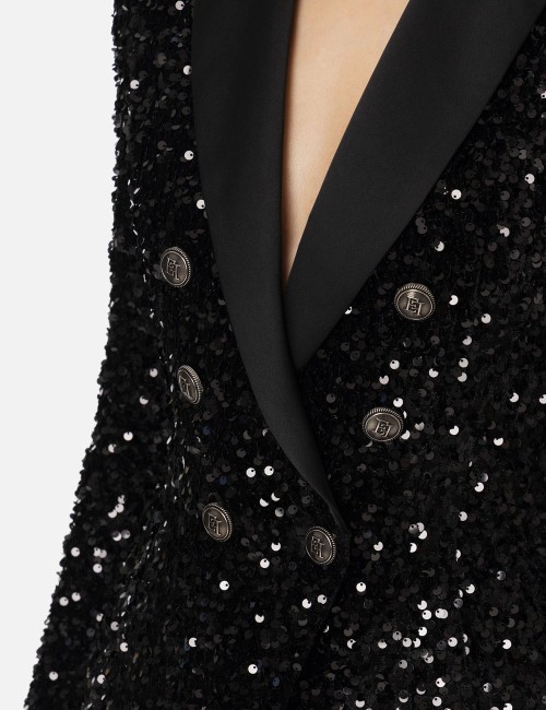 Chenille double-breasted jacket embroidered with sequins black