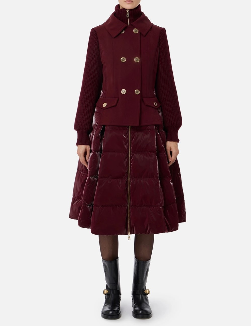 Piumino in nylon e panno con gonna a ruota Rouge Noir