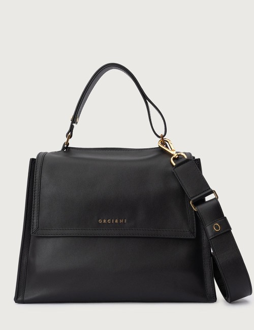 Borsa a spalla Sveva Nappa Media in pelle con tracolla nera