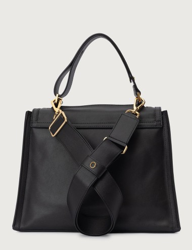 Borsa a spalla Sveva Nappa Media in pelle con tracolla nera
