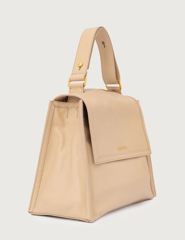 Borsa a spalla Sveva Nappa Media in pelle con tracolla avorio