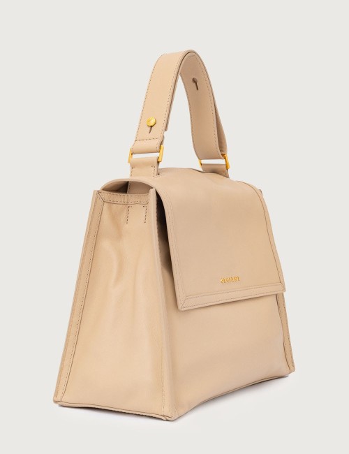 Borsa a spalla Sveva Nappa Media in pelle con tracolla avorio