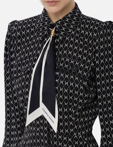 Miniabito in georgette stampa rombo con foulard nero/burro