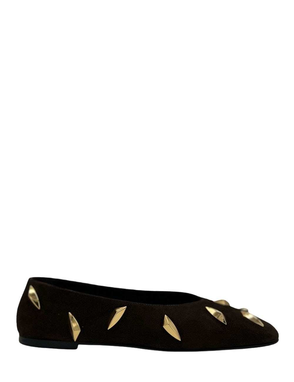 Ballerina scamosciata marrone con borchie oro