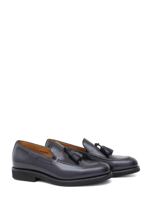 MOCASSINO IN PELLE BLU CON NAPPINE