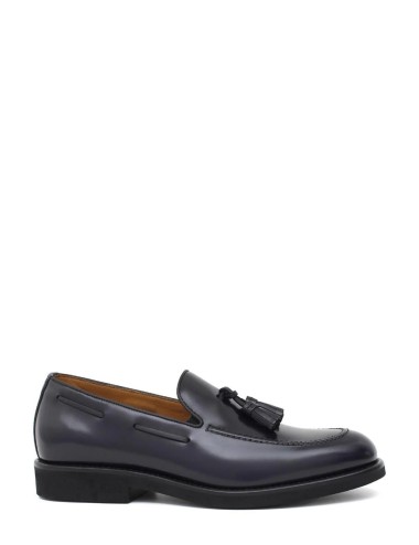 MOCASSINO IN PELLE BLU CON NAPPINE