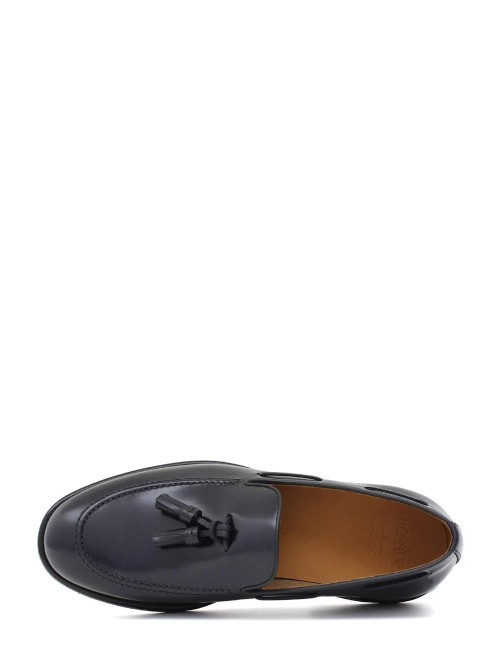 MOCASSINO IN PELLE BLU CON NAPPINE