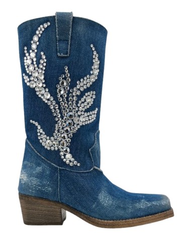 Texano jeansato con applicazioni in Swarovski blu