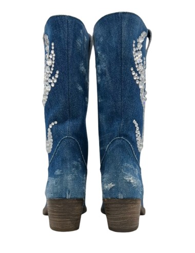 Texano jeansato con applicazioni in Swarovski blu