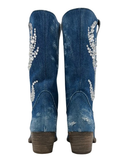 Texano jeansato con applicazioni in Swarovski blu