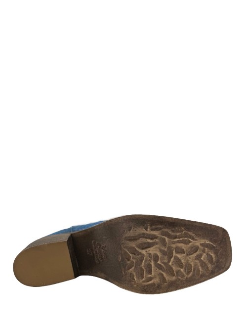 Texano jeansato con applicazioni in Swarovski blu