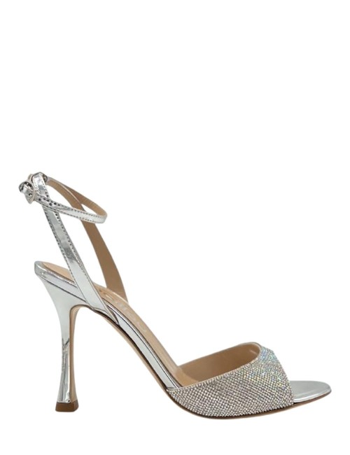 Sandalo alto specchio con strass argento