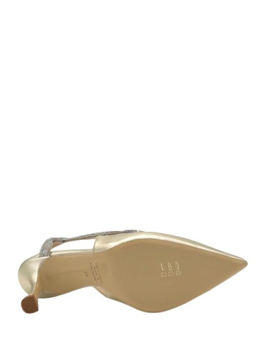 Slingback in pelle laminata con tacco con strass platino