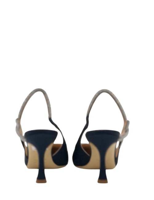 Slingback in raso con tacco con strass blu