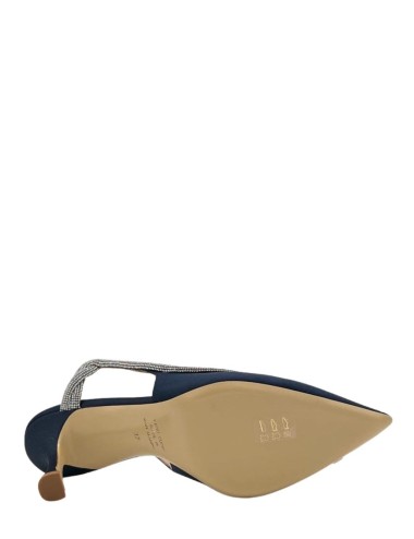 Slingback in raso con tacco con strass blu