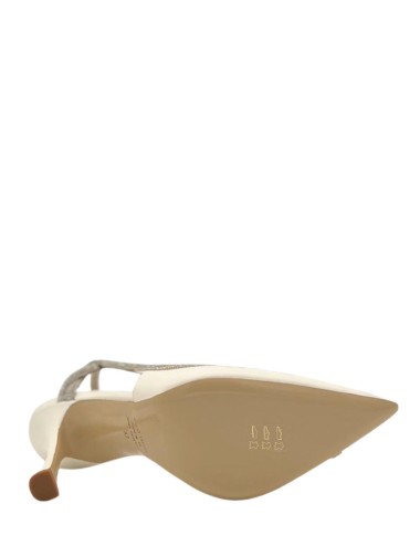 Slingback in nappa con tacco con strass avorio