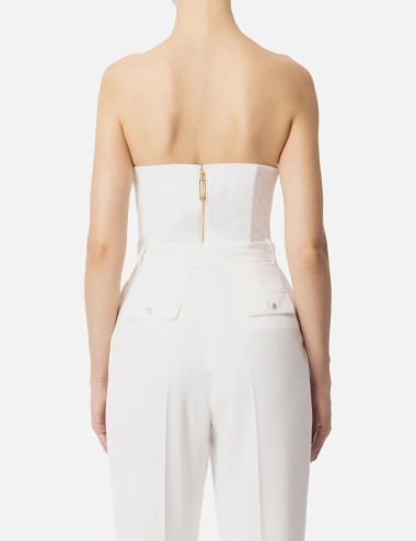 Top in flowing crêpe fabric with jewelled decoration ivory