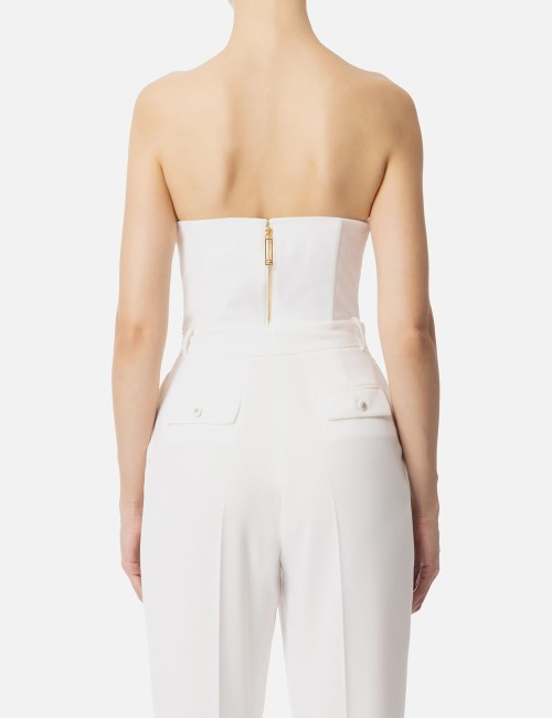 Top in crêpe fluido con decorazione gioiello avorio
