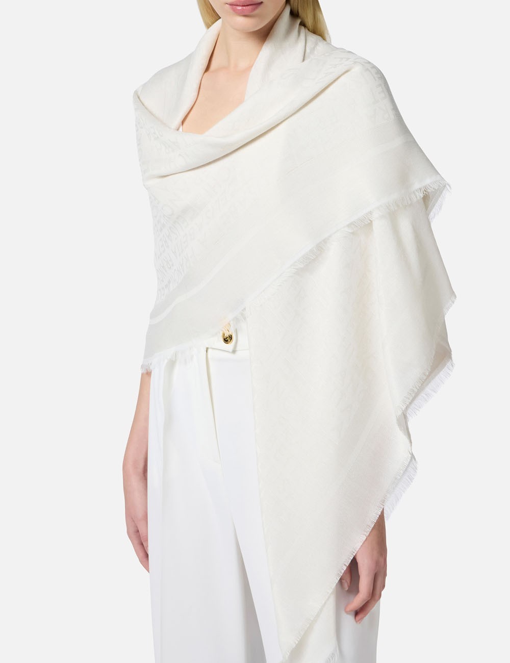 Pashmina grande in lurex jacquard avorio