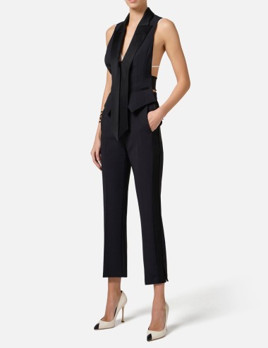 Crêpe tuxedo trousers with satin bands black