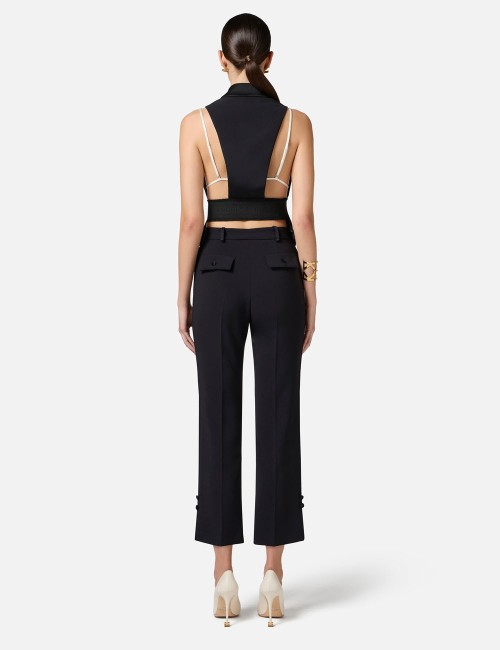 Crêpe tuxedo trousers with satin bands black