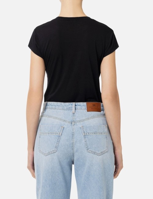 T-shirt in jersey con ricamo nero