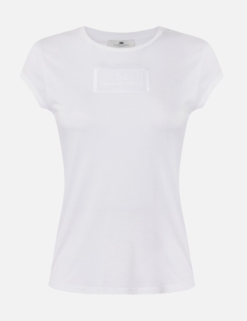 T-shirt in jersey con ricamo gesso