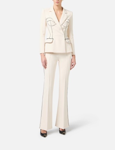 Jacket in crêpe fabric with contrasting piping butter black
