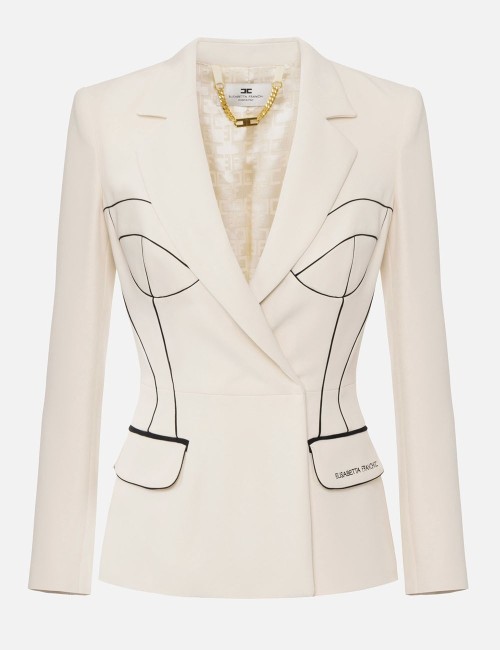 Jacket in crêpe fabric with contrasting piping butter black