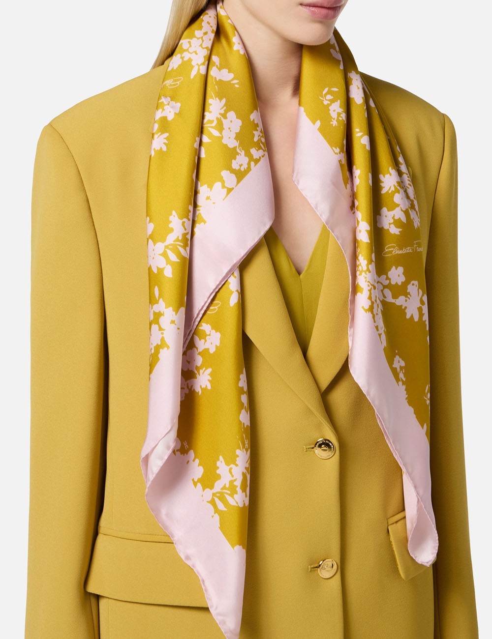 Silk twill foulard scarf with print Curry Quartz