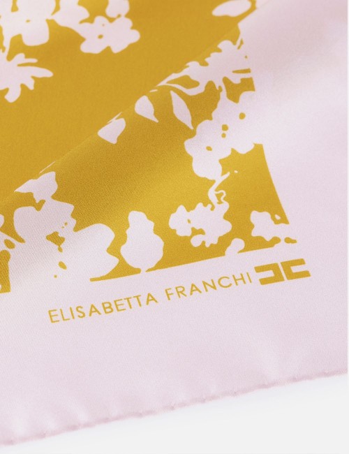 Foulard in twill di seta con stampa curry quarzo
