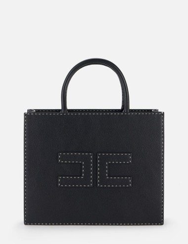 Medium tote bag with contrasting topstitching black